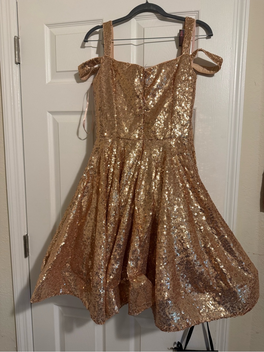 Mac Duggal Rose Gold Sequin Fit-and-Flare Mini Dress